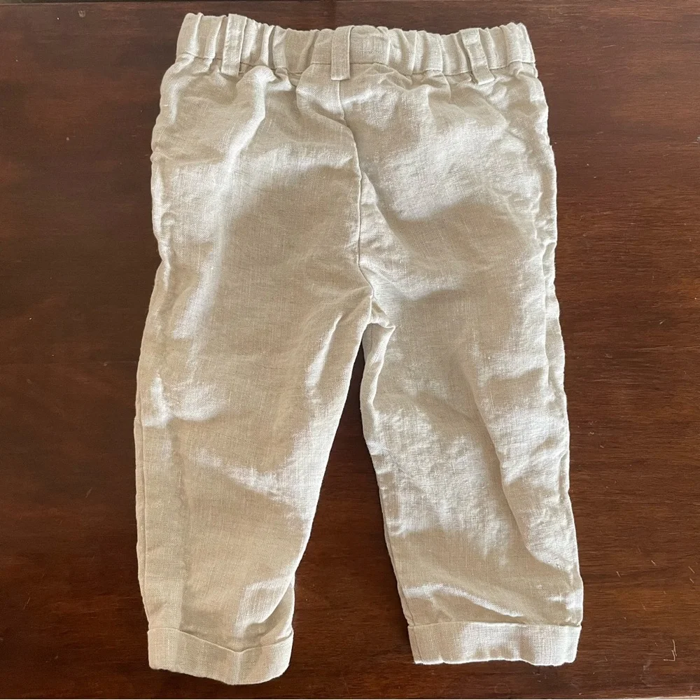 Miniclasix 100% Linen Pants Baby Boy 9M Cream Dress Pants Adjustable Waist - Picture 7 of 10